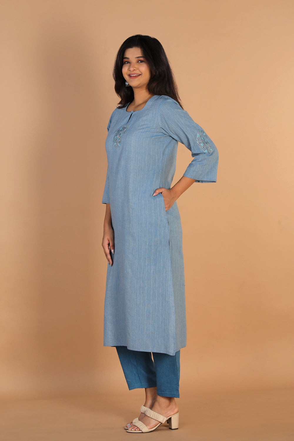 Slate blue woven south cotton striped kurta