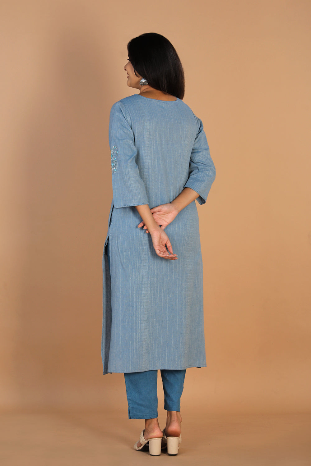 Slate blue woven south cotton striped kurta