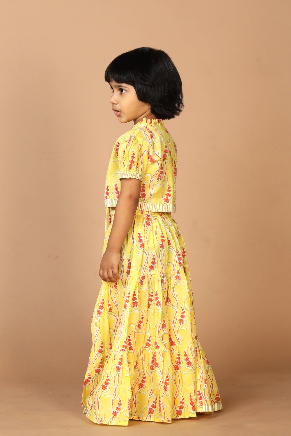 Girls' tiered cotton block printed  shirt and top set