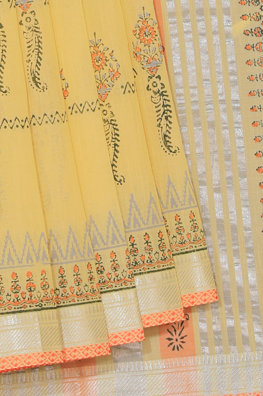 Hand block printed cotton saree