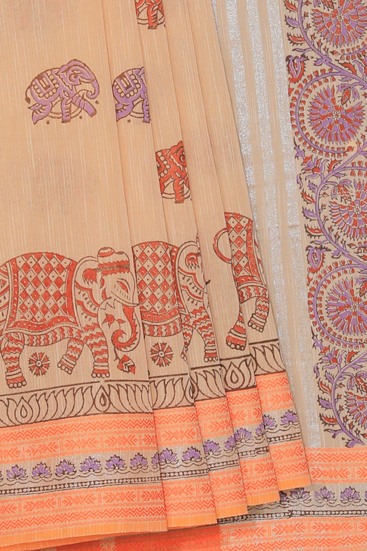 Hand block printed cotton saree