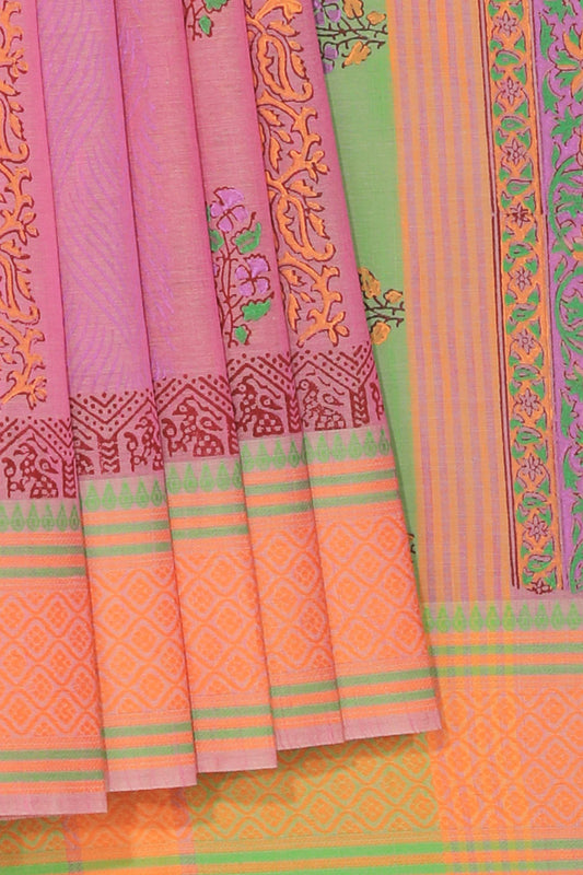 Hand block printed cotton saree