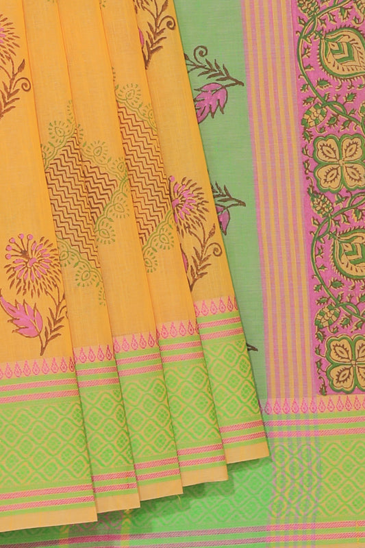 Hand block printed cotton saree