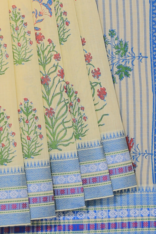 Hand block printed cotton saree