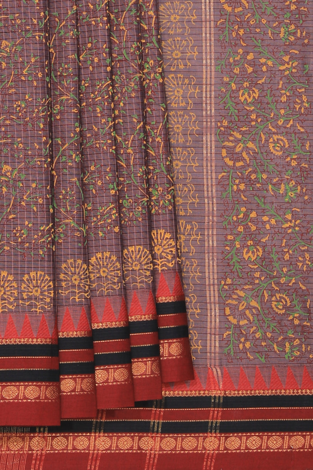 Hand block printed cotton saree