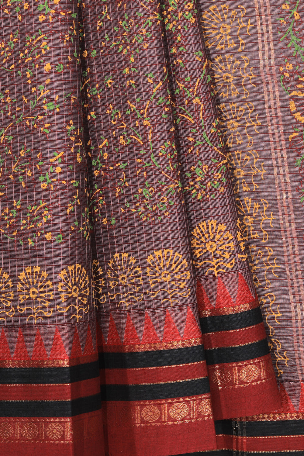 Hand block printed cotton saree