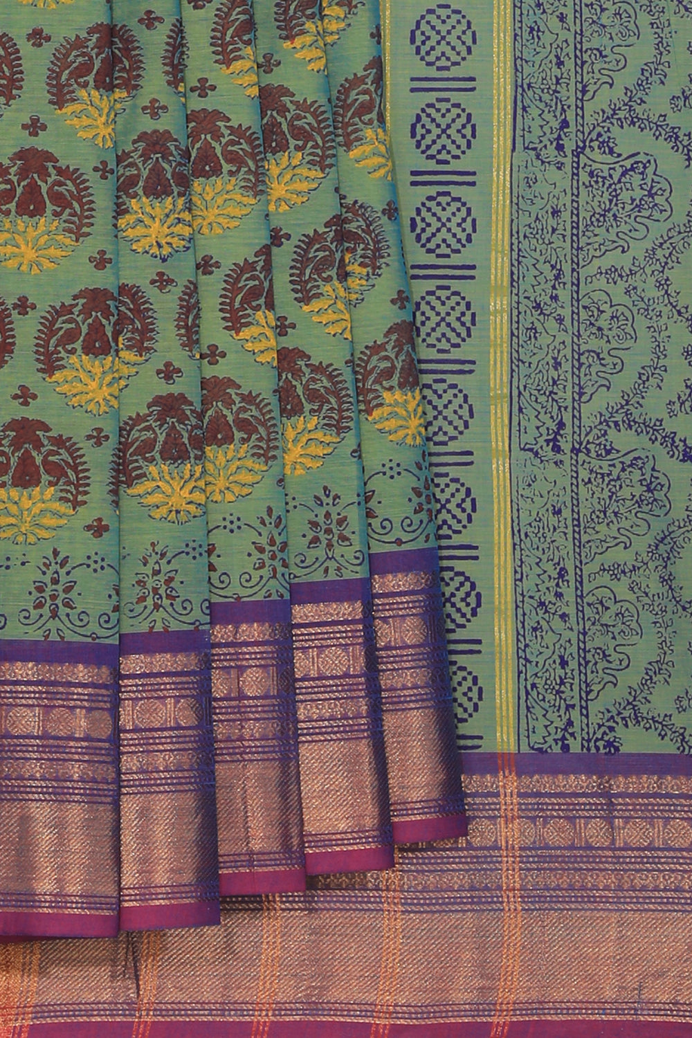 Hand block printed cotton saree