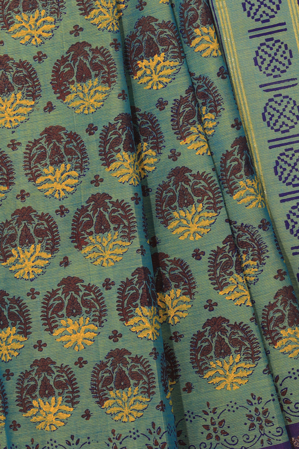 Hand block printed cotton saree