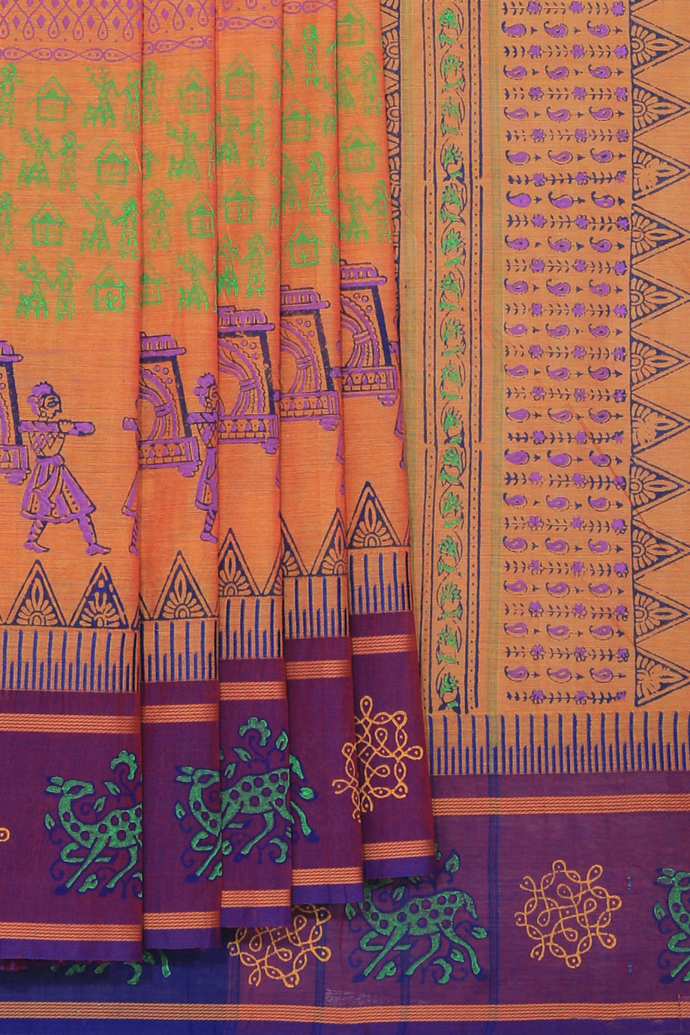 Hand block printed cotton saree