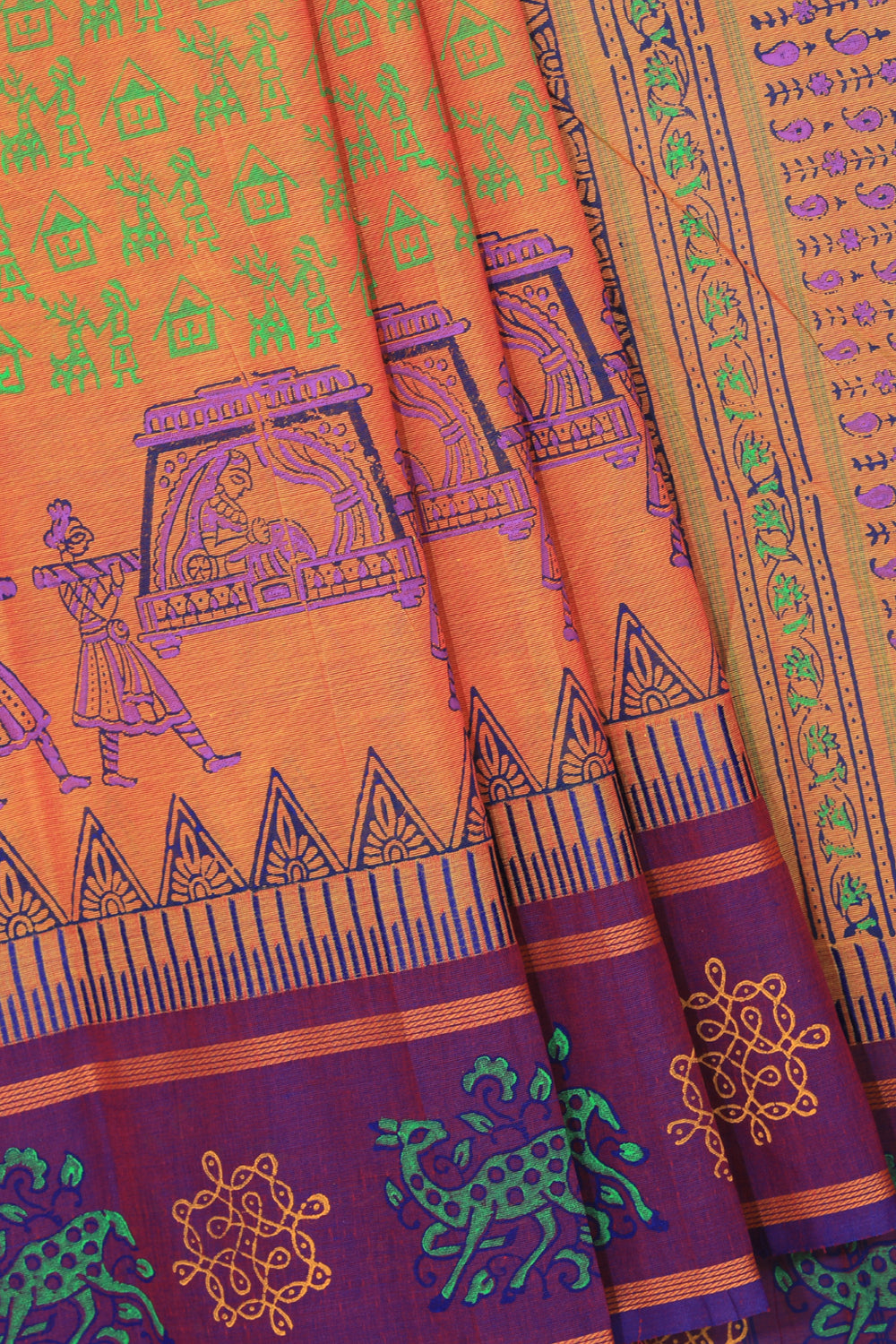 Hand block printed cotton saree