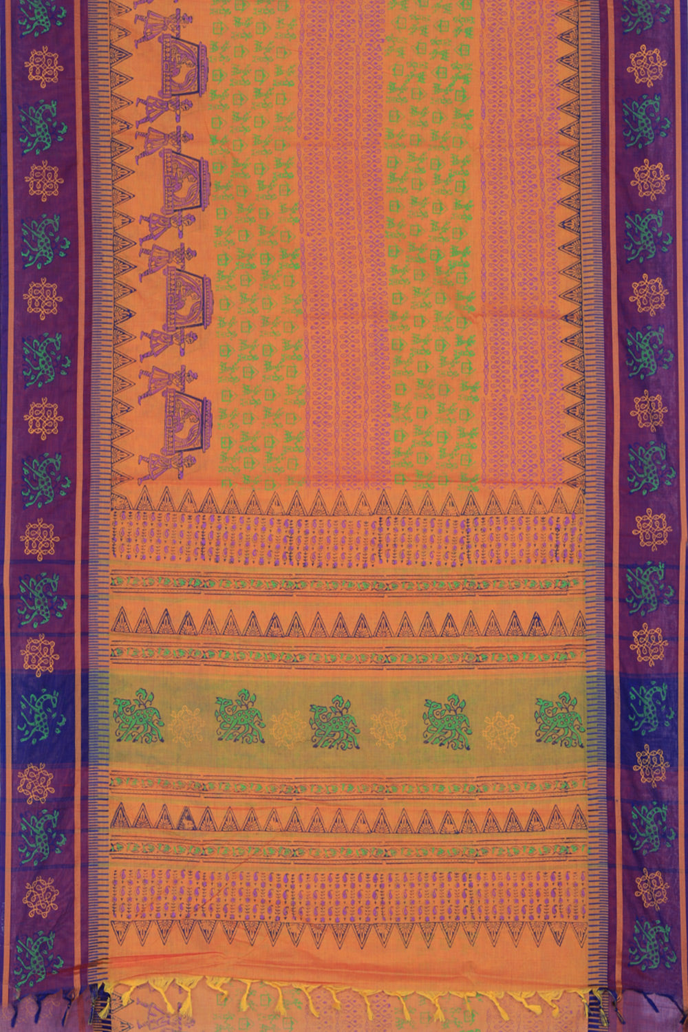 Hand block printed cotton saree