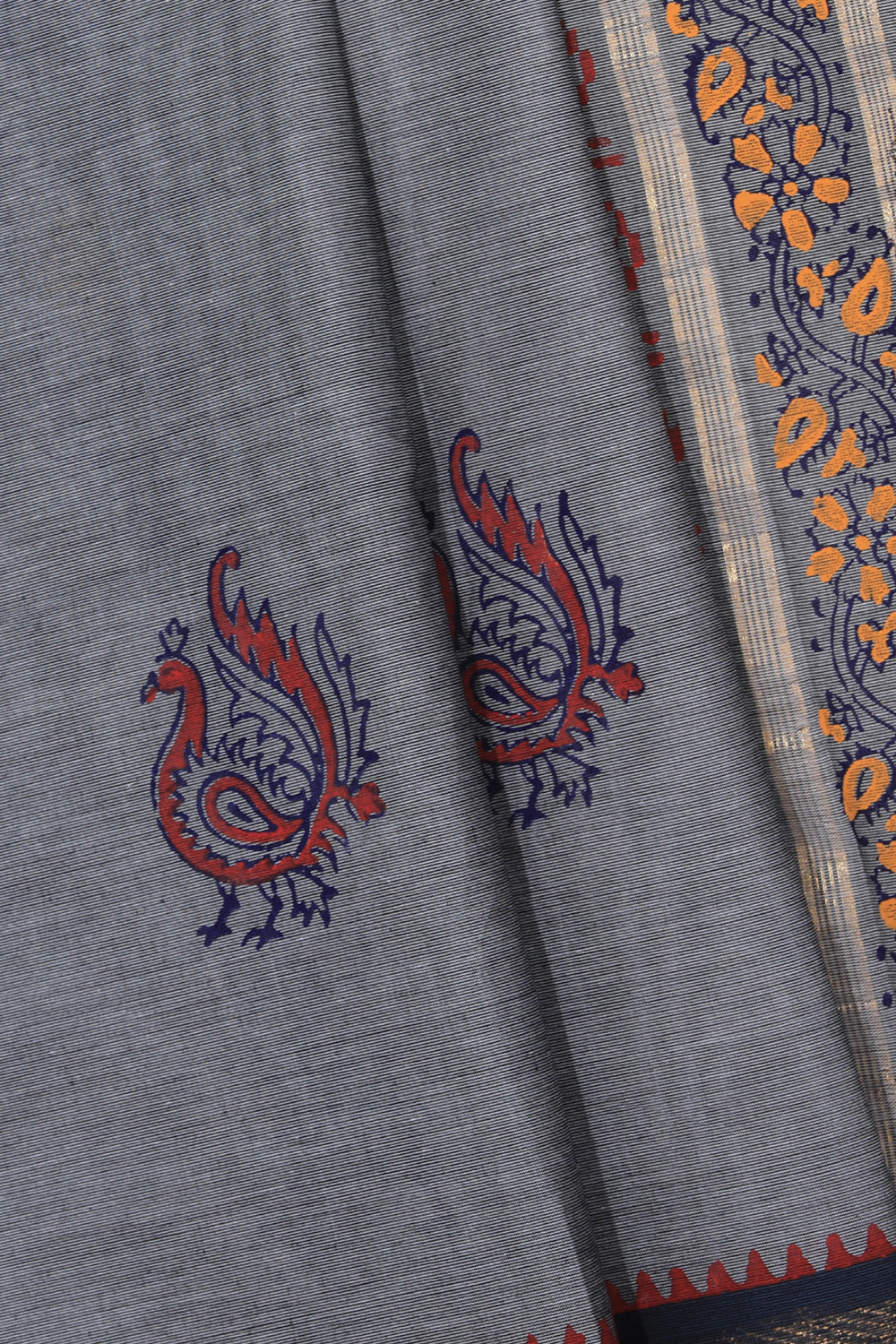 Hand block printed cotton saree