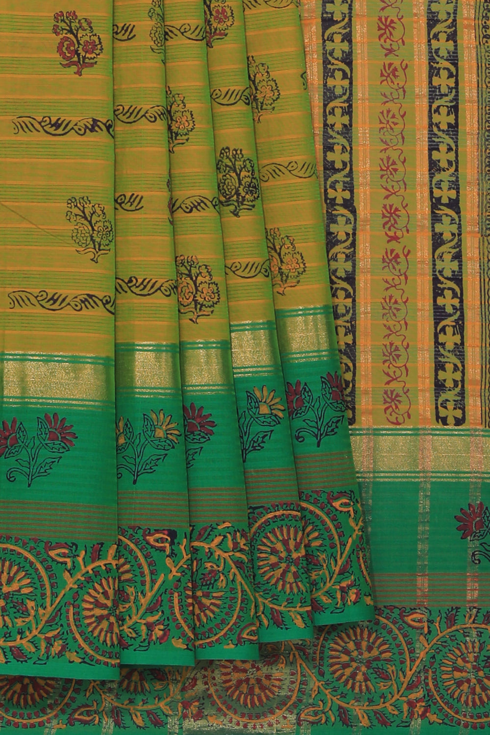 Hand block printed cotton saree