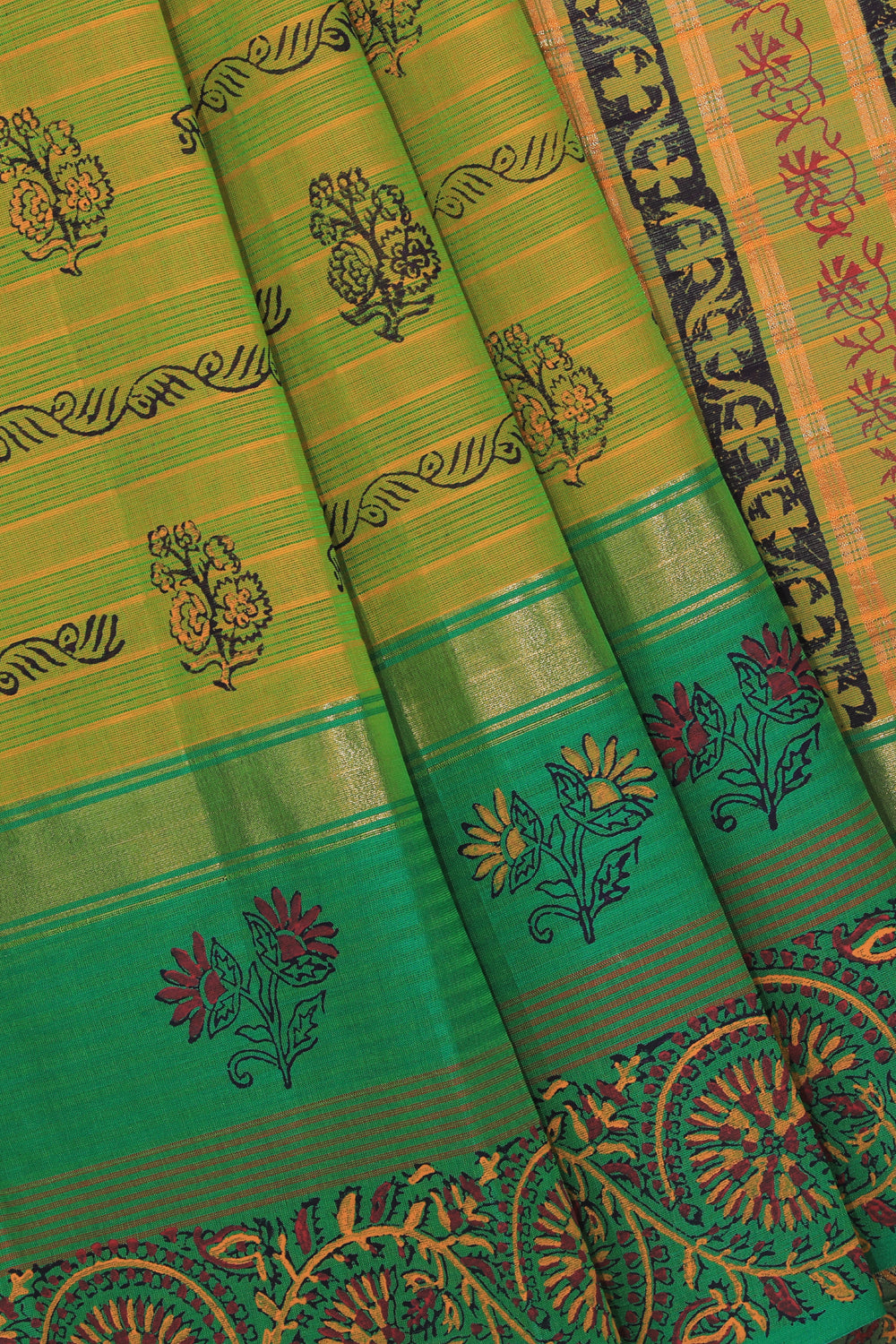 Hand block printed cotton saree