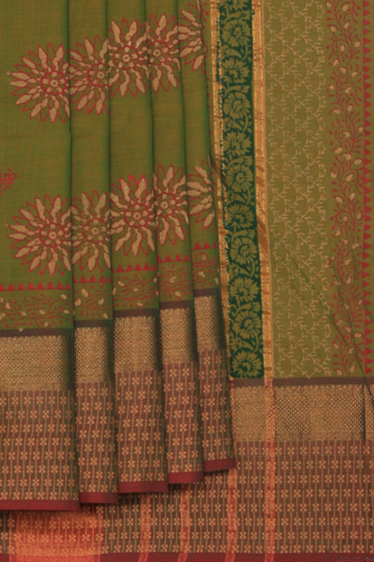 Hand block printed cotton saree