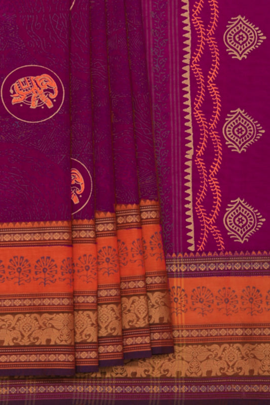 Hand block printed cotton saree