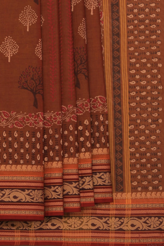 Hand block printed cotton saree