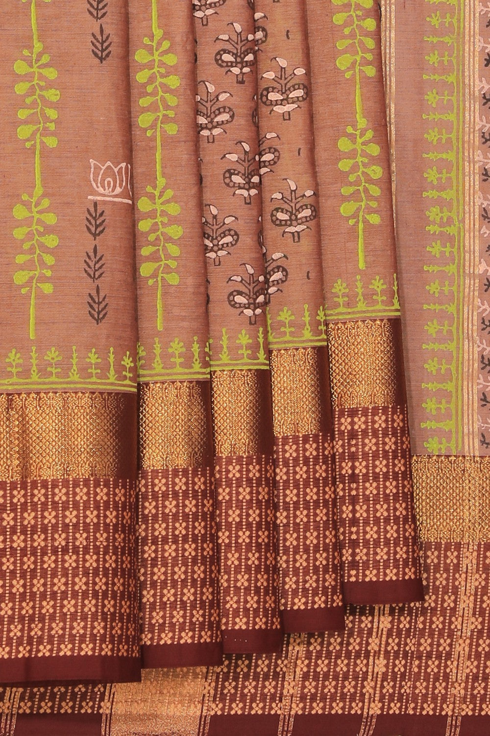 Hand block printed cotton saree