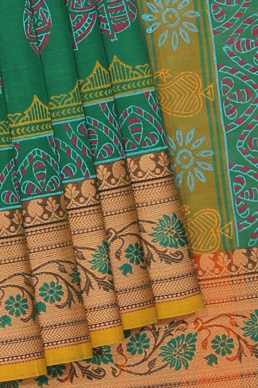 Hand block printed cotton saree