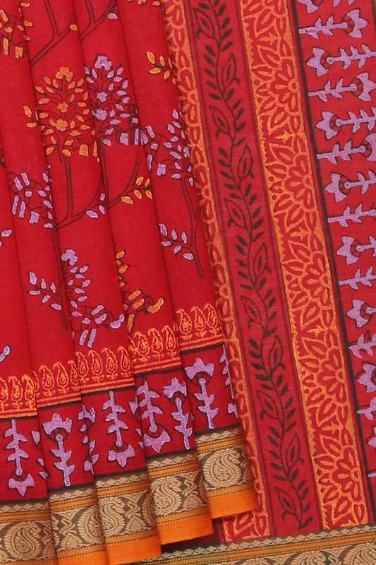 Hand block printed cotton saree