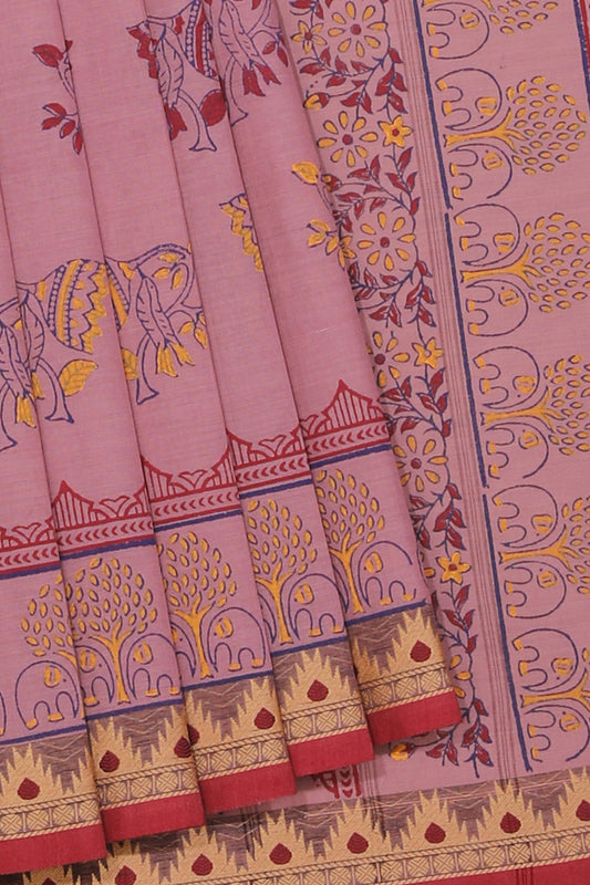 Hand block printed cotton saree