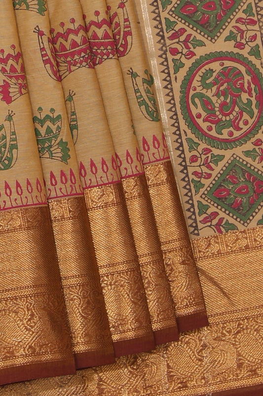 Hand block printed cotton saree