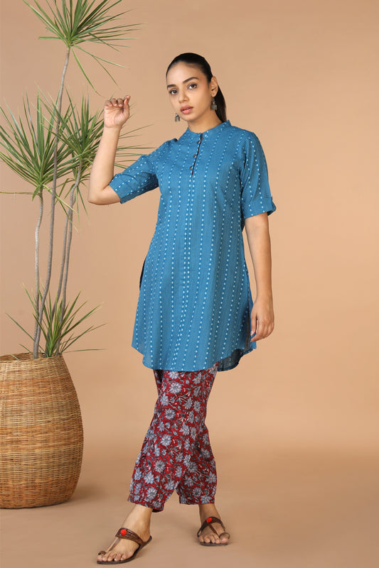 Ocean Blue cotton kurta and pants set