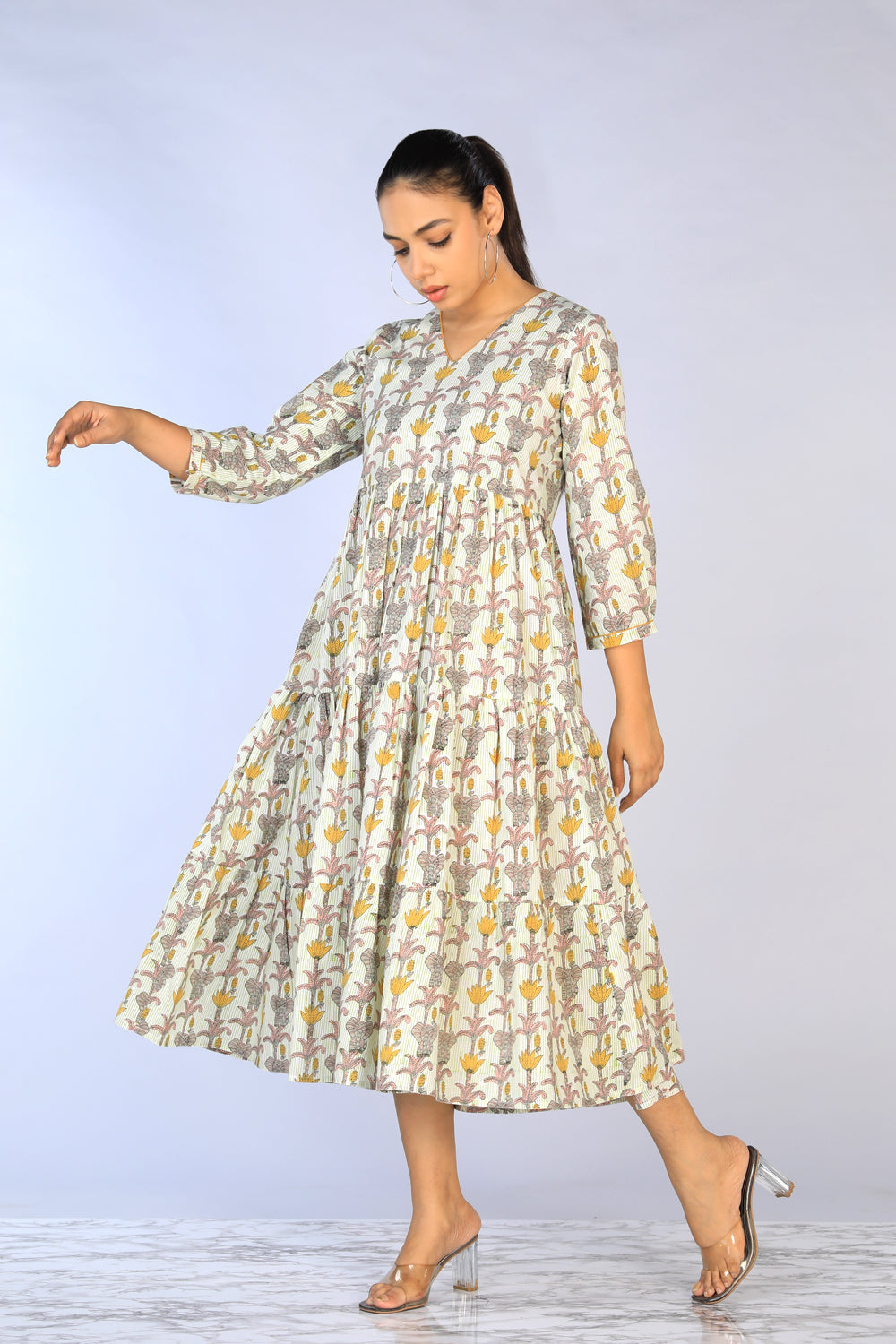 Handblock Printed Tiered Dress