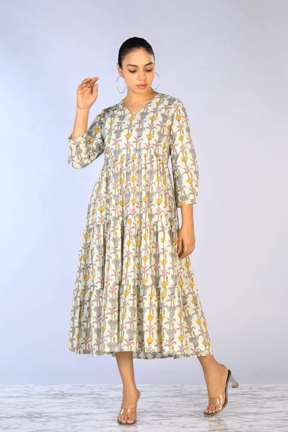 Handblock Printed Tiered Dress