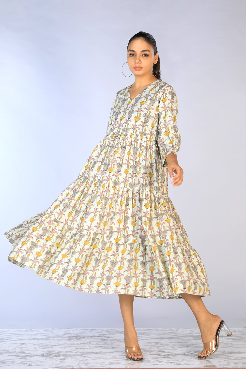 Handblock Printed Tiered Dress