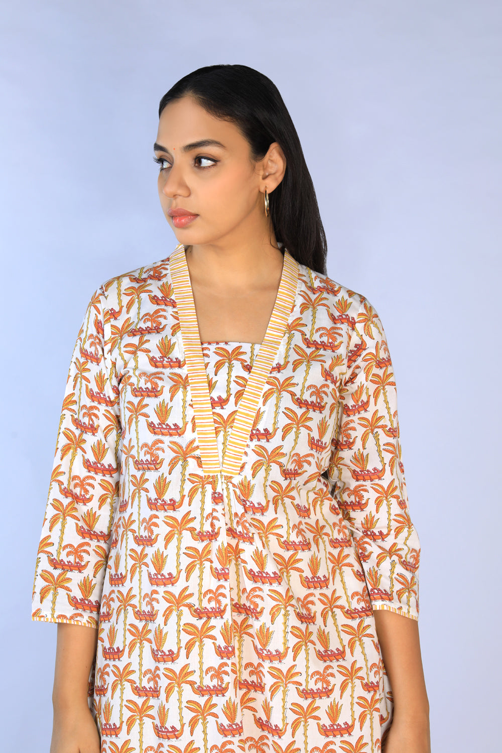 Handblock Printed A-line Kurti with pants set