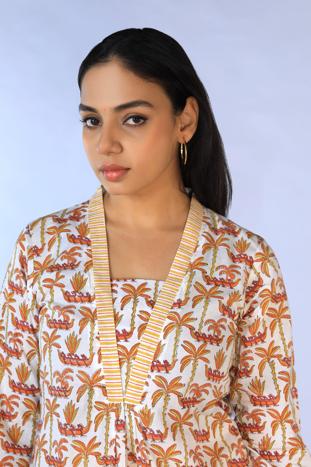 Handblock Printed A-line Kurti with pants set