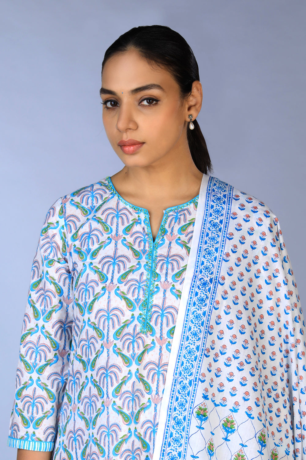 Handblock Printed Kurta, pants & dupatta set