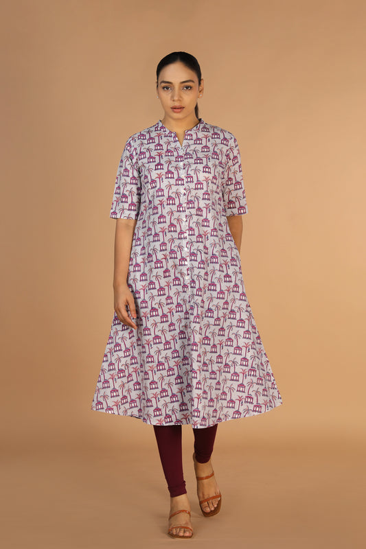 Handblock printed A-line kurti