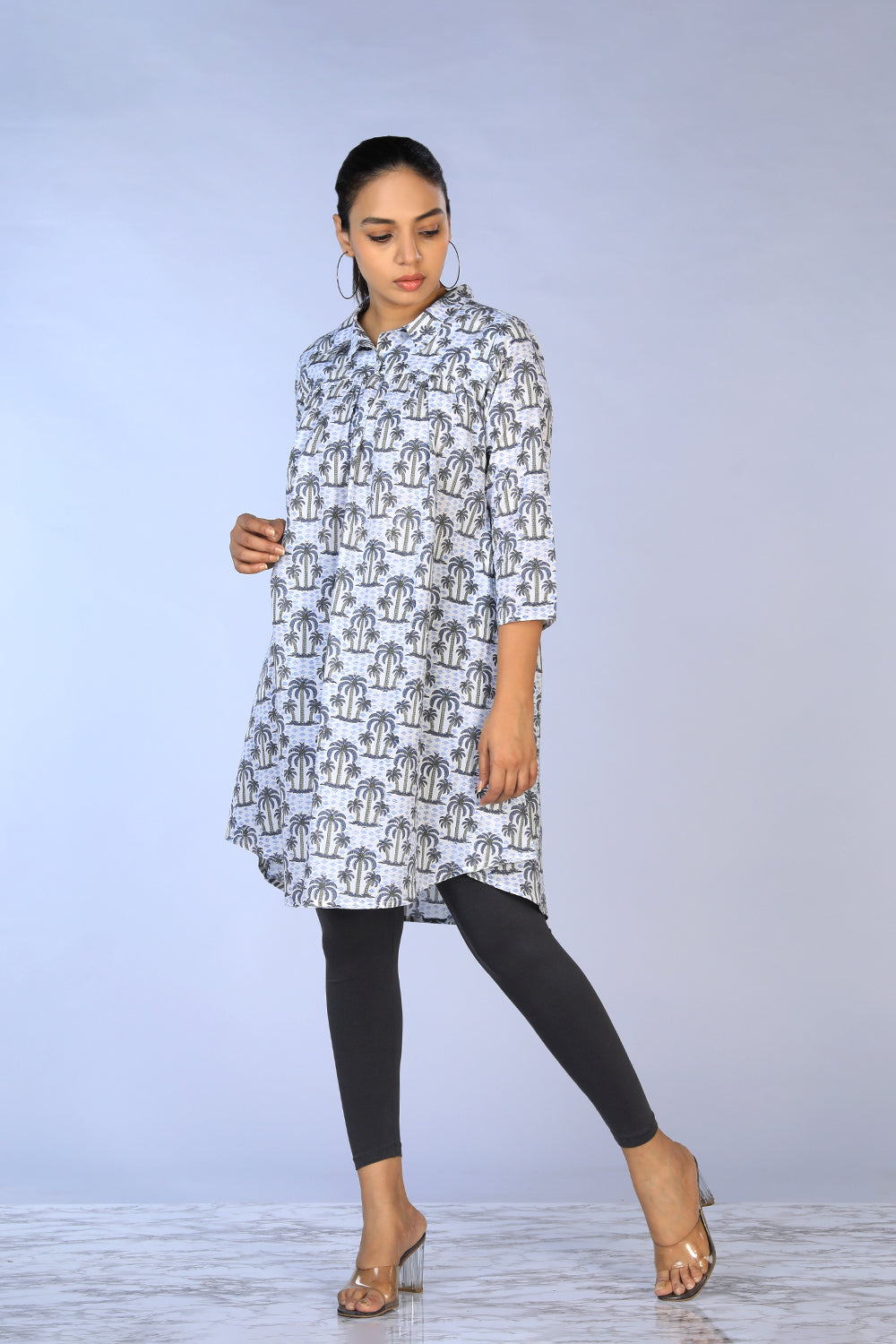 Handblock Printed gathered long shirt