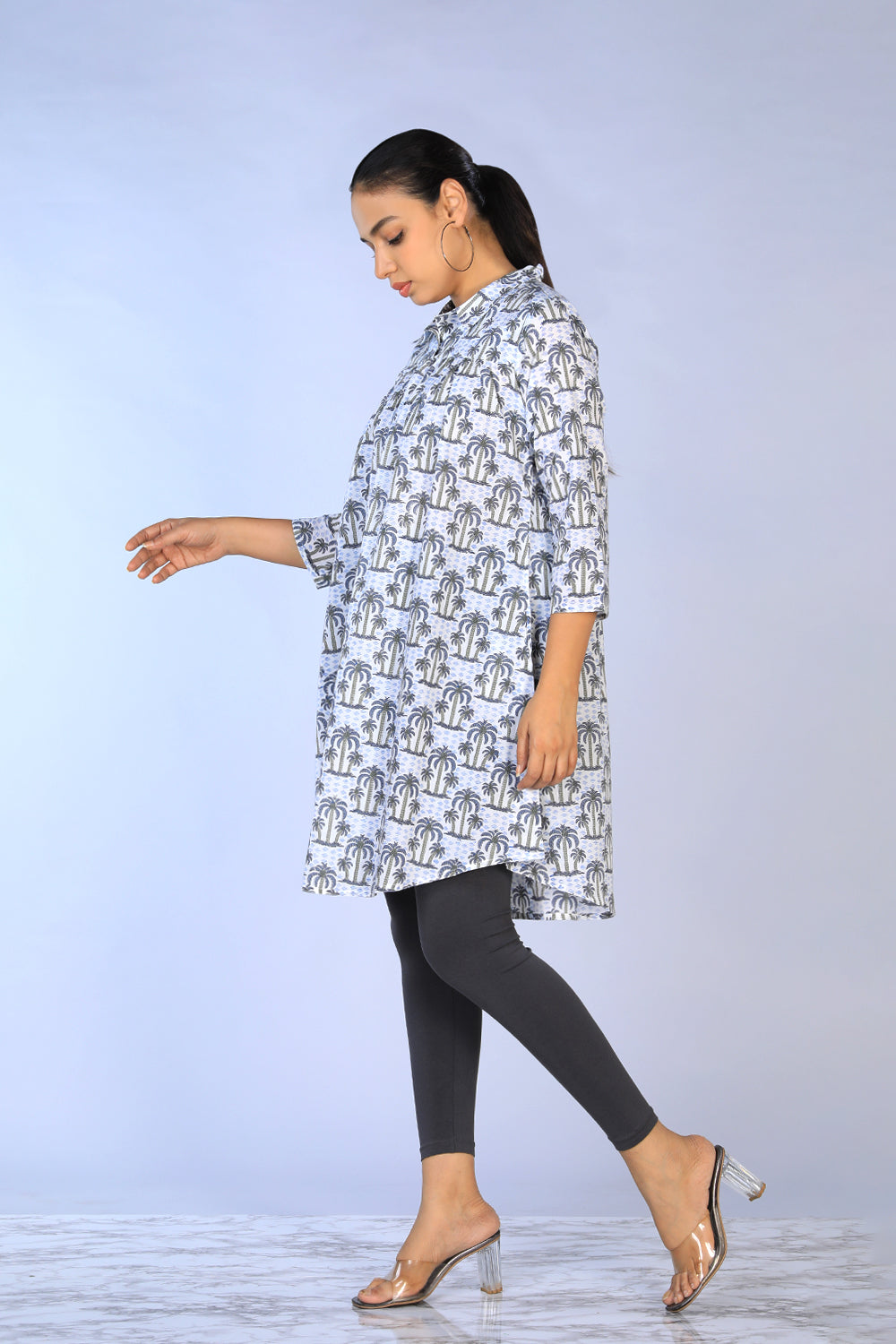 Handblock Printed gathered long shirt