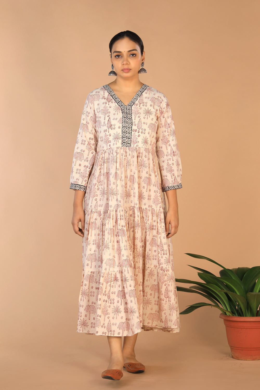 Bagh handblock printed tiered cotton dress