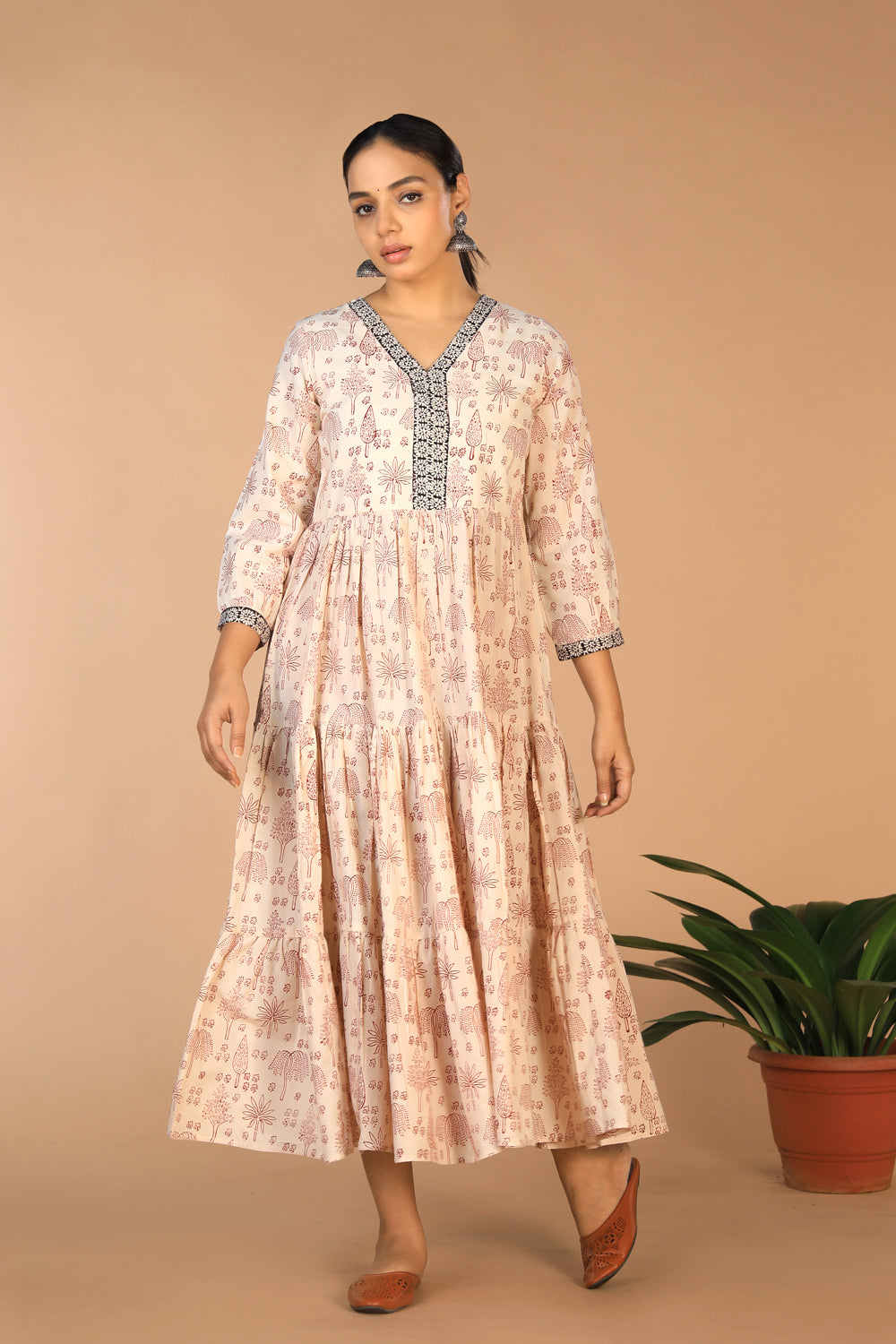 Bagh handblock printed tiered cotton dress