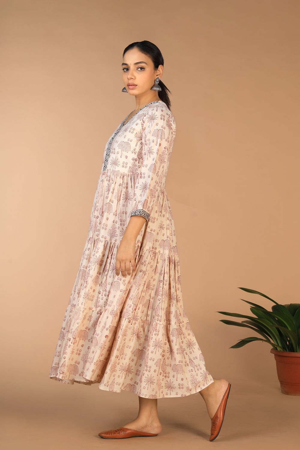 Bagh handblock printed tiered cotton dress