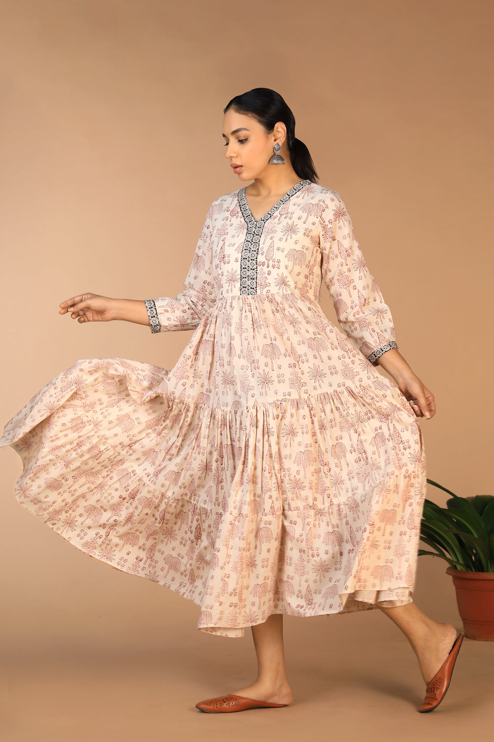 Bagh handblock printed tiered cotton dress