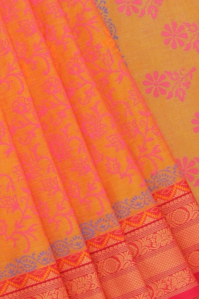 Hand block printed cotton saree