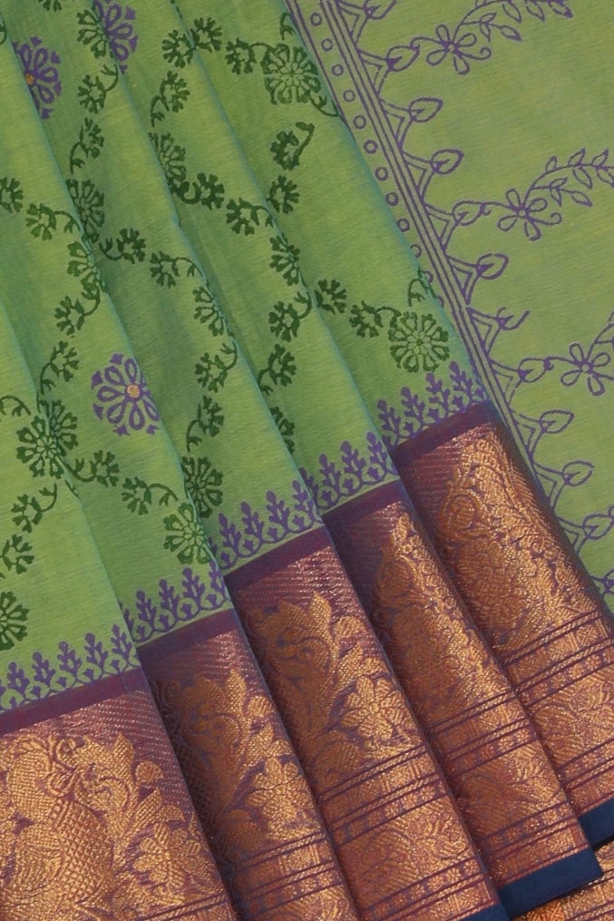 Hand block printed cotton saree