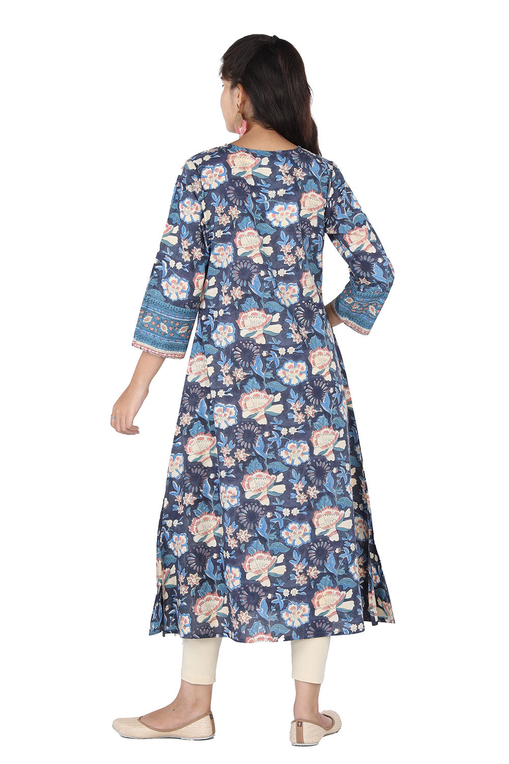 Floral jaal handblockprinted pure cotton kurti