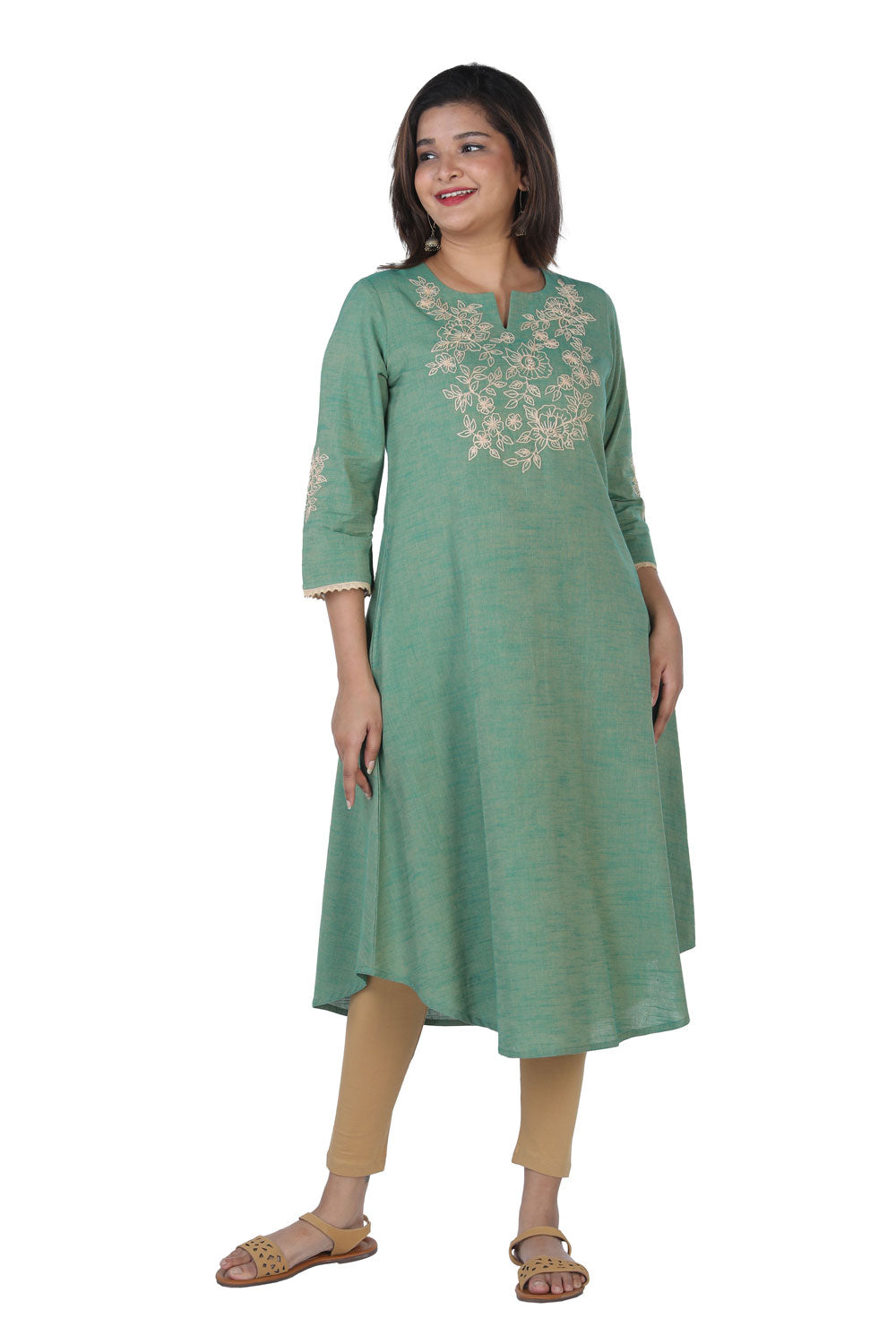 Vintage floral thread embroidered woven cotton kurti