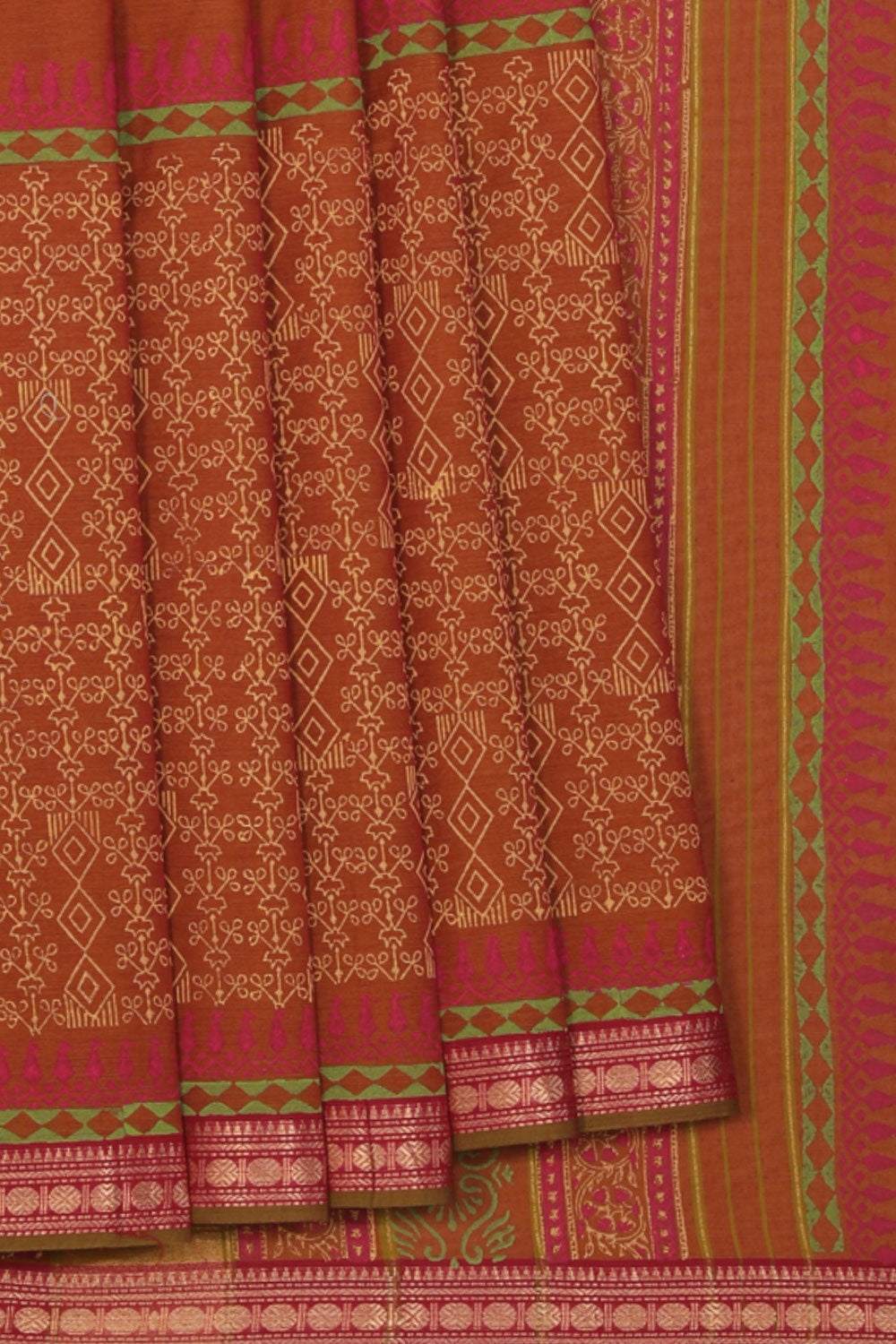 Hand block printed south cotton saree