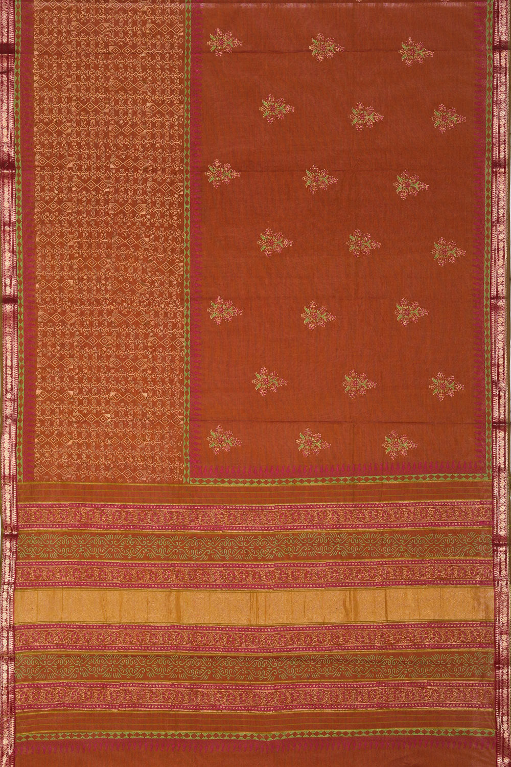 Hand block printed south cotton saree