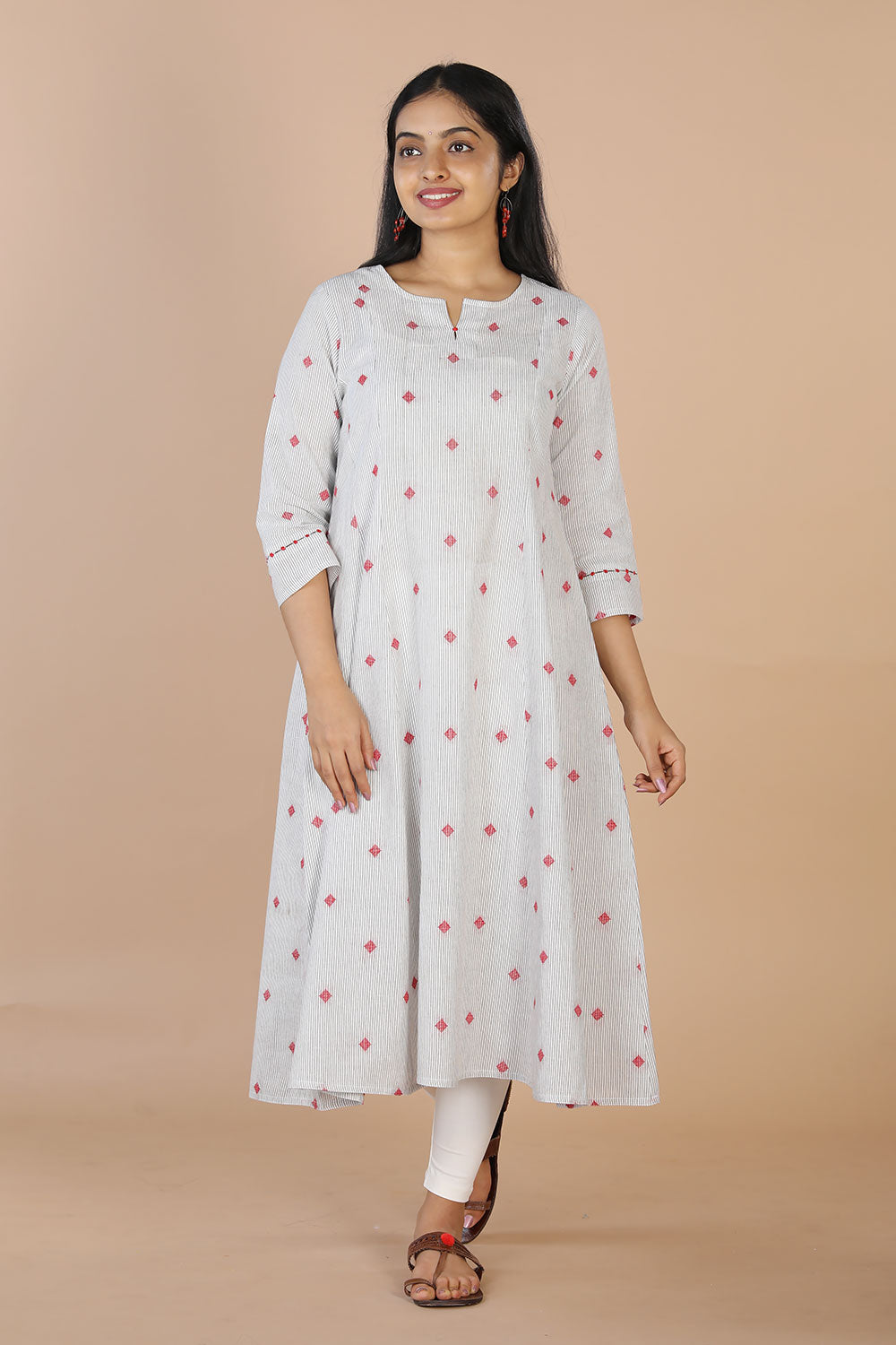 Cotton woven off-white panelled long dress
