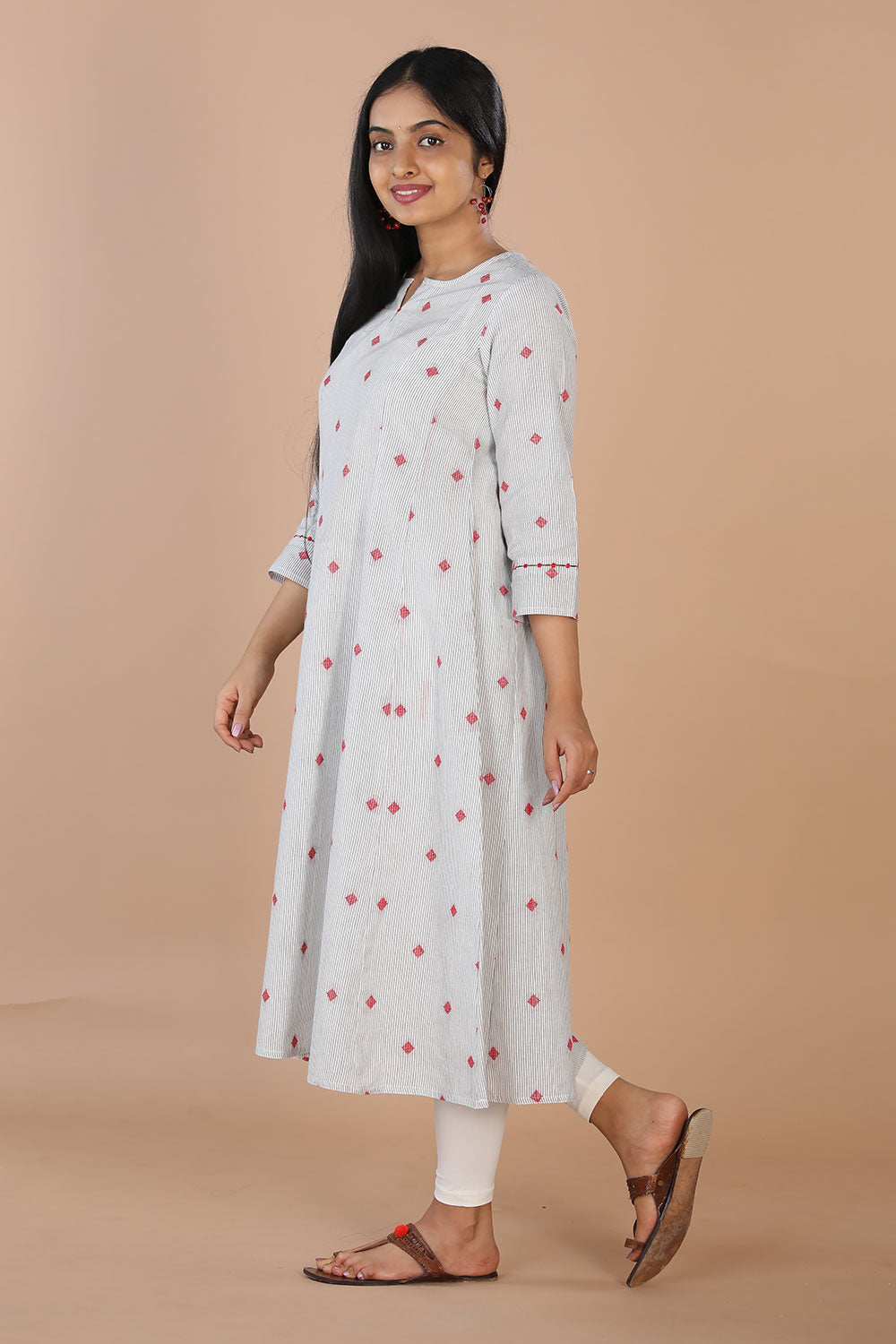 Cotton woven off-white panelled long dress