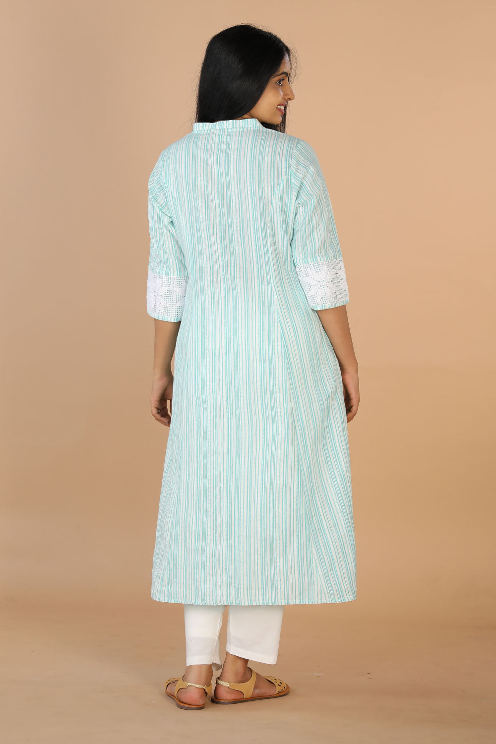 Striped gathered south cotton dress