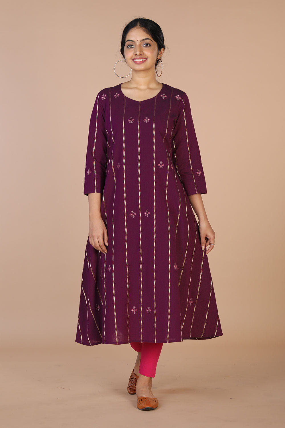 Grape floral embroidered long kurti